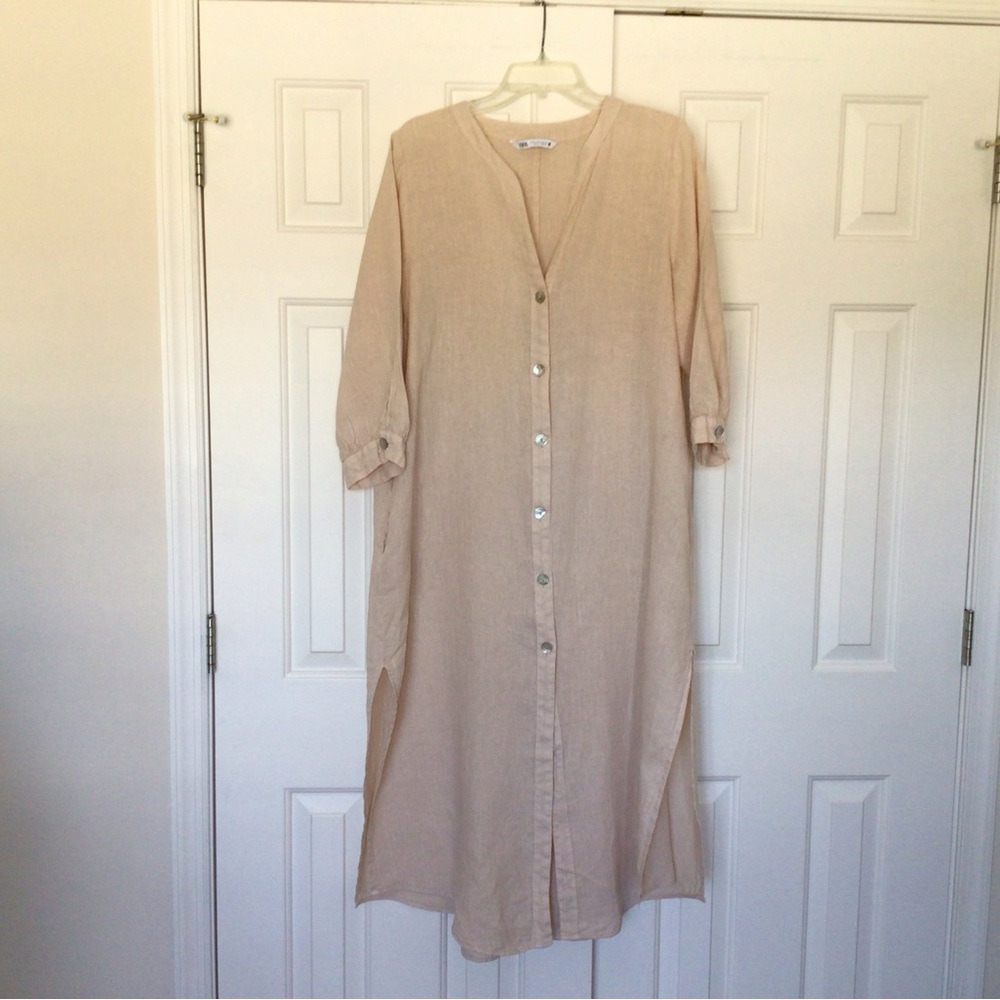 Zara Elegant Beige Button-Down Dress